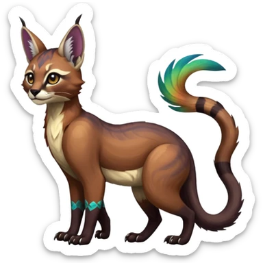 Colorful dark tropical tribal glorious iridescent divine exotic cute cool beautiful beautiful fantasy-caracal-civet-genet-sergal-vernid-Gryphon-Cacomistle-Trico-oncilla-animal-Fakémon-hybrid-fursona (full body) sticker