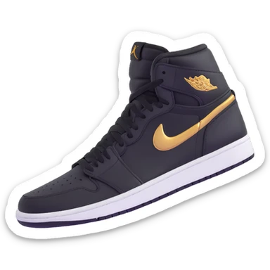 Jordan 1 sneaker, all black with a metallic gold swoosh sticker
