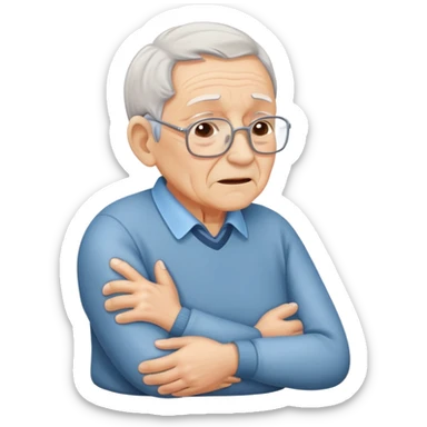 elderly person standing, holding their back in pain sticker