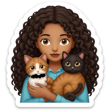 Brown skinned girl with long curly black hair holding brown cat  sticker