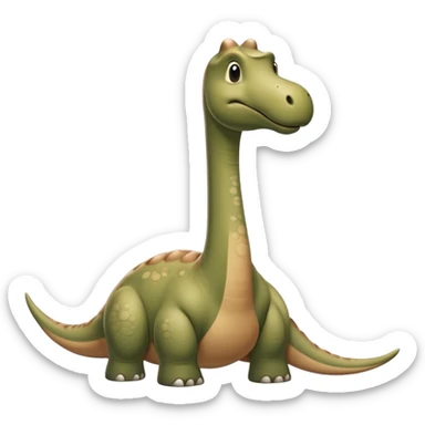 Beautiful and Majestic Brontosaurus Portrait Emoji, Head and body rendered in serene repose with a gentle, confident smile, showcasing its enormous, graceful neck and a massive, textured form with eyes softly closed in tranquil repose, Simplified yet exquisitely endearing features, highly detailed, glowing with a soft, drowsy ancient light, high shine, relaxed and utterly majestic, stylized with an air of timeless prehistoric splendor, soft glowing outline, capturing the essence of a beautiful and majestic Brontosaurus that embodies the serene power of the ancient world! sticker