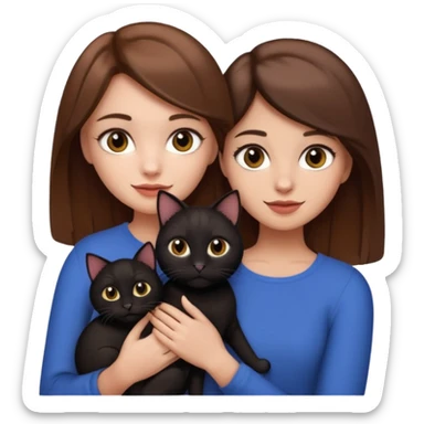 pretty girl with brown hair and makeup holding a black cat in arms with boyfriend with light skin and brown hair, emoji style sticker