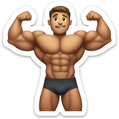muscular boy flexing with a round inflated body  sticker