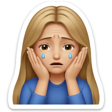 long Bronde hair girl crying with hands covering face sticker
