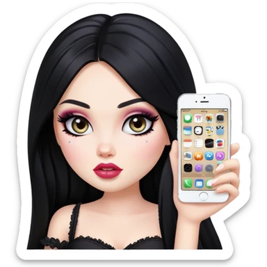 pretty bratz baddie, long black hair, pale skin sticker