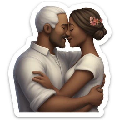 A man kiss a woman tha bacroun is a htel sticker