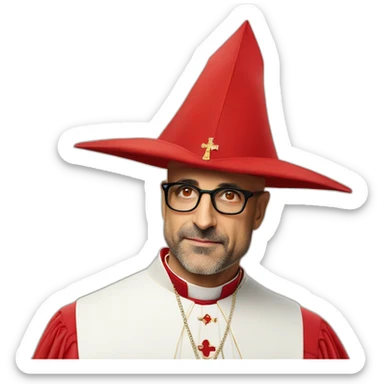 stanley tucci as a religious cardinal hat sticker