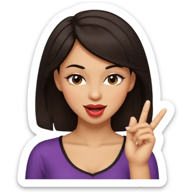 black slighty browin hair light brown skin woman, flirtatious gesture, biting her finger and winking emoji sticker