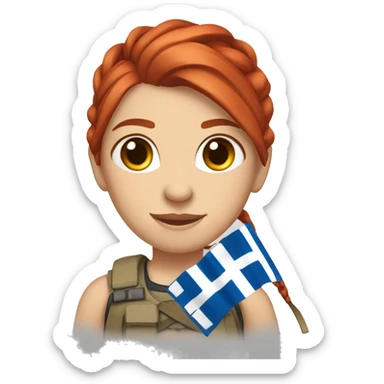a red hair pony tail female mountain summiteer with greek flag sticker