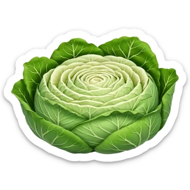 Emoji of sarmale: a small rolled cabbage leaf, pale green and slightly wrinkled, with a visible meat-and-rice filling, simple rounded emoji style, warm and cozy. sticker