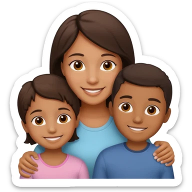 a young brown boy and a very little girl with their mother sticker