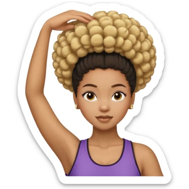 light-skinned Black girl stretching, half-blonde and half-dark brown afro puff hairstyle sticker