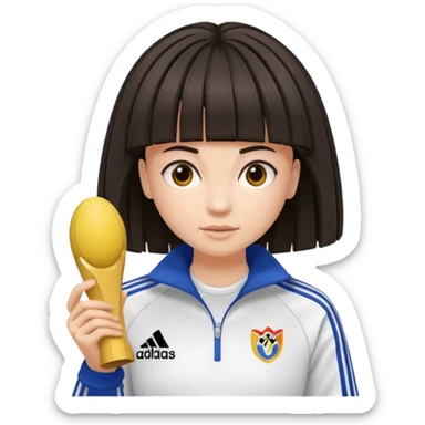 Crie um emoji de uma menina gordinha com o cabelo vermelho longo com uma franja reta casaco de gola alta da adidas sticker