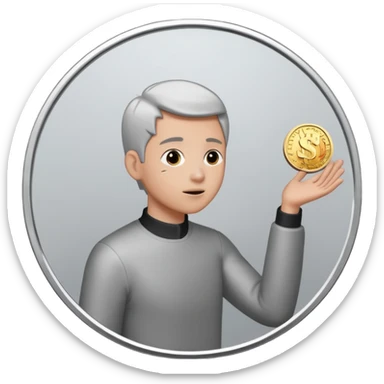 Coin flipped in the air, character already turning away sticker