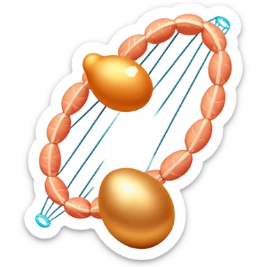 Golden egg, bright salmon, chicken, and tofu floating around a glowing DNA strand. Golden muscle fibers extend from the foods, showing how complete proteins build and repair the body. The entire scene has a magical glow representing essential amino acids. sticker
