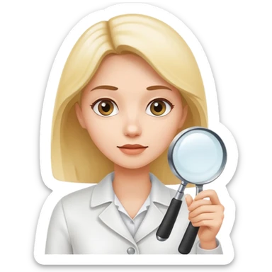 emoji of white empty shelf in perspective view with a woman nearby, she is looking at the shelfs with a magnifying glass sticker