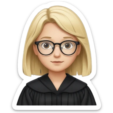 Young judge, blonde hair with glasses and robe sticker
