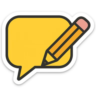 comic style speech bubble with a pen or pencil, representing a post caption as if it were a comment sticker