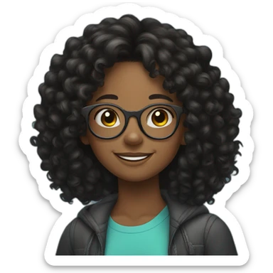 smiling black teenager girl with long black curly hair and round glasses sticker