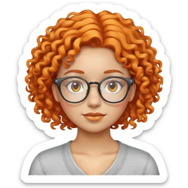 A iPhone emoji thats a girl with curly orange hair and clear glasses sticker