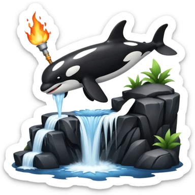 an orca on a waterfall using a firewand sticker