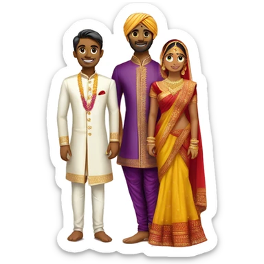 Tamil south indian where bride is in yellow saree with red border and the groom wearing purple sherwani for Engagement. Should be fair skinned sticker