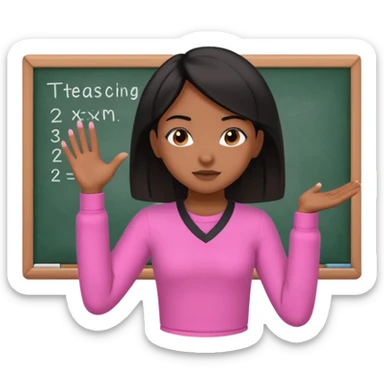 a brown skin teachers with hair that stop at elbpws girl with black straight like hair wearing pink not hot pink 2 piece set teaching up on a board sticker