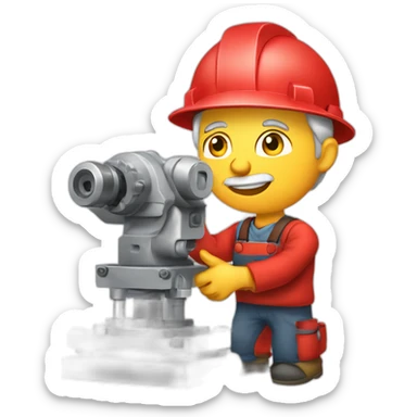 Industrial professional senior mechanical assembler working on the assembly of heavy machinery with a red outfit sticker