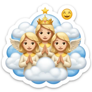 heaven with clouds, golden palaces, and smiling angels floating around in emoji style sticker