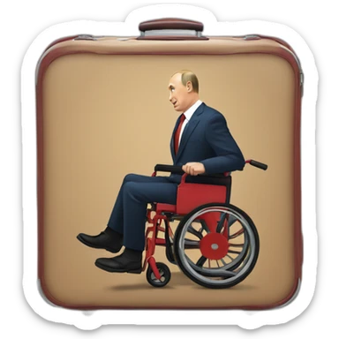 Depressed vladimir putin big red wheelchair jumps out of suitcase sticker