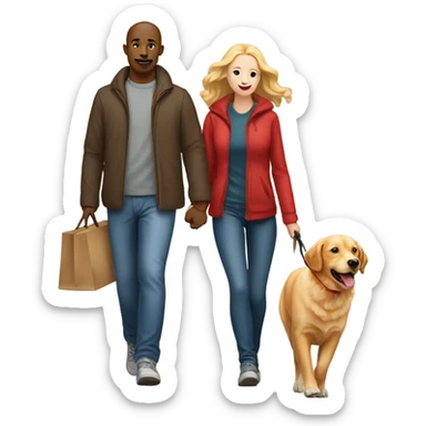 man walking fox red Labrador and woman walking English cream retriever sticker