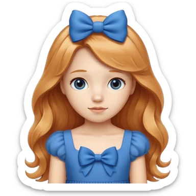 young girl with blue dress, cute blue bow and long strawberry  blonde hair sticker