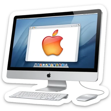 an Apple iMac that is showing a website sticker