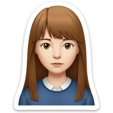 middle age pale skinned white female with long straight brown hair and bangs sticker