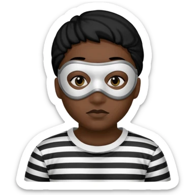 Thief with black eye type mask and black and white striped prison clothes sticker