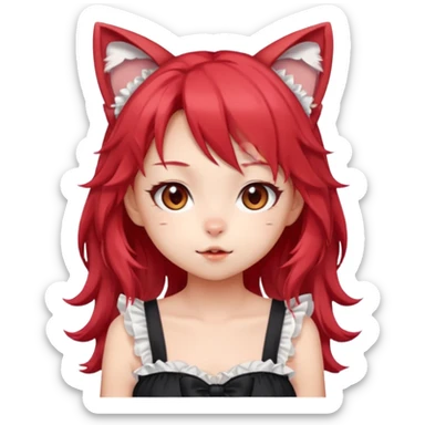 very cute anime cat-girl with cat ears, red blowing hair sticker