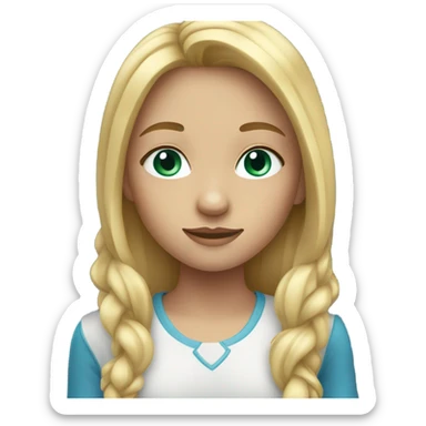 A girl with blonde long hair and blu- green eyes sticker