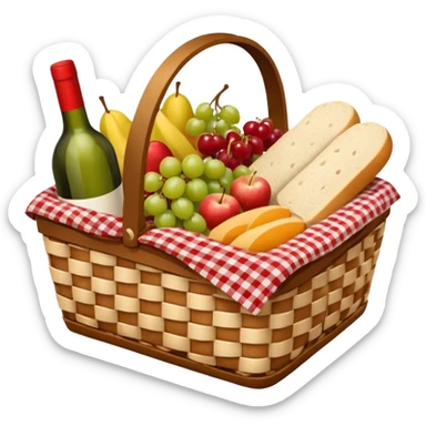 wicker basket with picnic cloth in it sticker