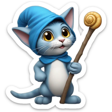 Hyper-realistic Smurf as a cat with a huge stick with a huge snail on the end of it sticker
