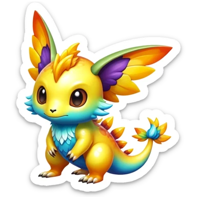 Exotic shiny rare multi-colored epic cute Fakémon-creature, full body, with random markings sticker