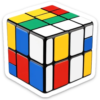 A 3x3 Rubik's Cube with classic colors: yellow, blue, red, green, orange, white, minimalist iOS emoji style sticker
