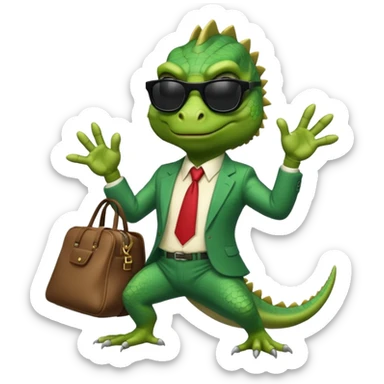 capitalist iguana banker godfather with black sunglasses breakdance with bag sticker
