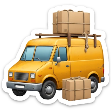 create a realistic emoji of packages wich got stabalised by ropes in a logistic van sticker
