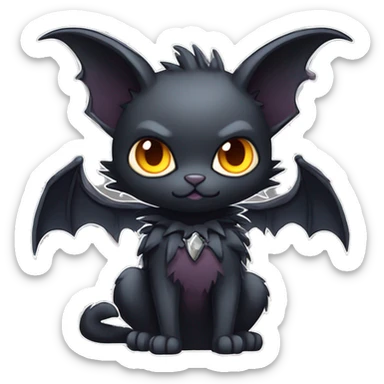 Black Edgy Kawaii Punk-Gothic Bat-winged Litten-Bat-cat-Fakemon full body sticker
