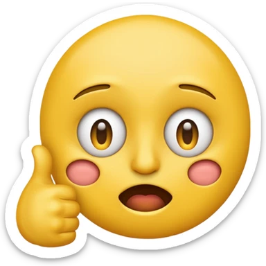 Original yellow Emoji face stressed out with one eye half open quivering out of anxiety and a singular thumbs up sticking out.  sticker