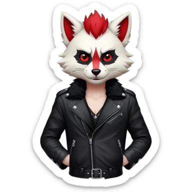 Anthropomorphic Anthro Furry punky gothic black white and red badass cool stylish handsome smexy Animal-furry-fursona sticker