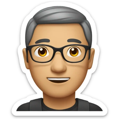 middle age asian man with a buzzed haircut and glasses sticker