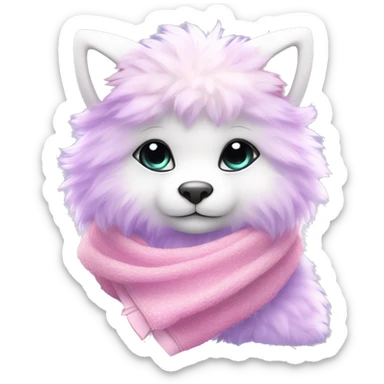 Edgy Kawaii cute gorgeous colorful sparkly bright light pastel lilac-pink-white-gradient fantasy ethereal fluffy fursona animal creature with a cute scarf full body sticker