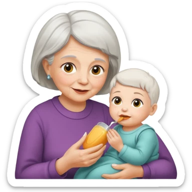 Grandmother feeding - 7 month granddaughter sticker