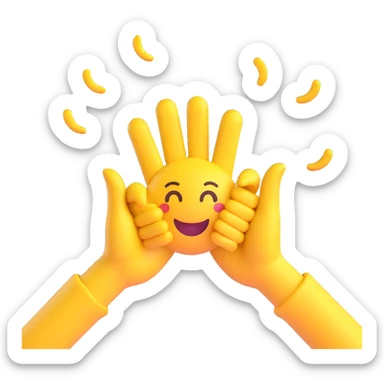 yellow emoji style ,  hands clapping, joyful celebration, focus on hands, motion blur, bright background sticker